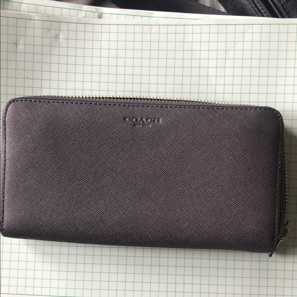 Coach Zip-Around Leather Wallet in grey
